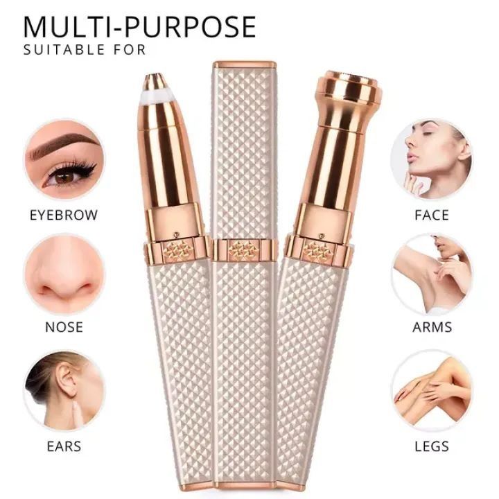 Updated Design 2-in-1 Flawless Eyebrow Trimmer | USB Rechargeable 2in1 Flawless Trimmer With Wire & Cleaning Brush | Eyebrow & Upper Lips Trimmer For Women | Silver Color (Rechargeable)