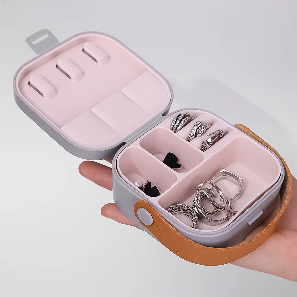 Jewelry Organizer Box | Portable Jewelry Storage Box | Sleek | Portable | Multi-Functional Travel Jewelry Organizer | Durable | Compact Ring | Necklace | Earring Storage Boxes With Mirror | For Travel | Home | Gift Option - Random Color