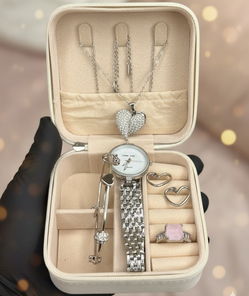 Elegant Heart & Stone 5-Piece Women’s Jewelry Gift Set ~ Imported
