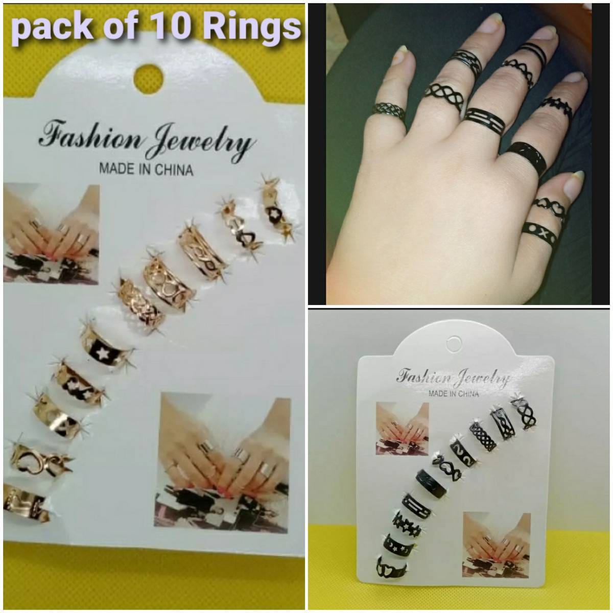 10 Pcs Adjustable Alloy Rings Set for Women & Girls – Stackable Fashion Jewelry Collection - Black