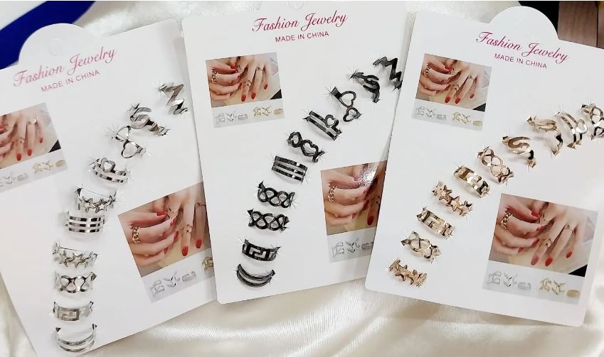 10 Pcs Adjustable Alloy Rings Set for Women & Girls – Stackable Fashion Jewelry Collection - Black