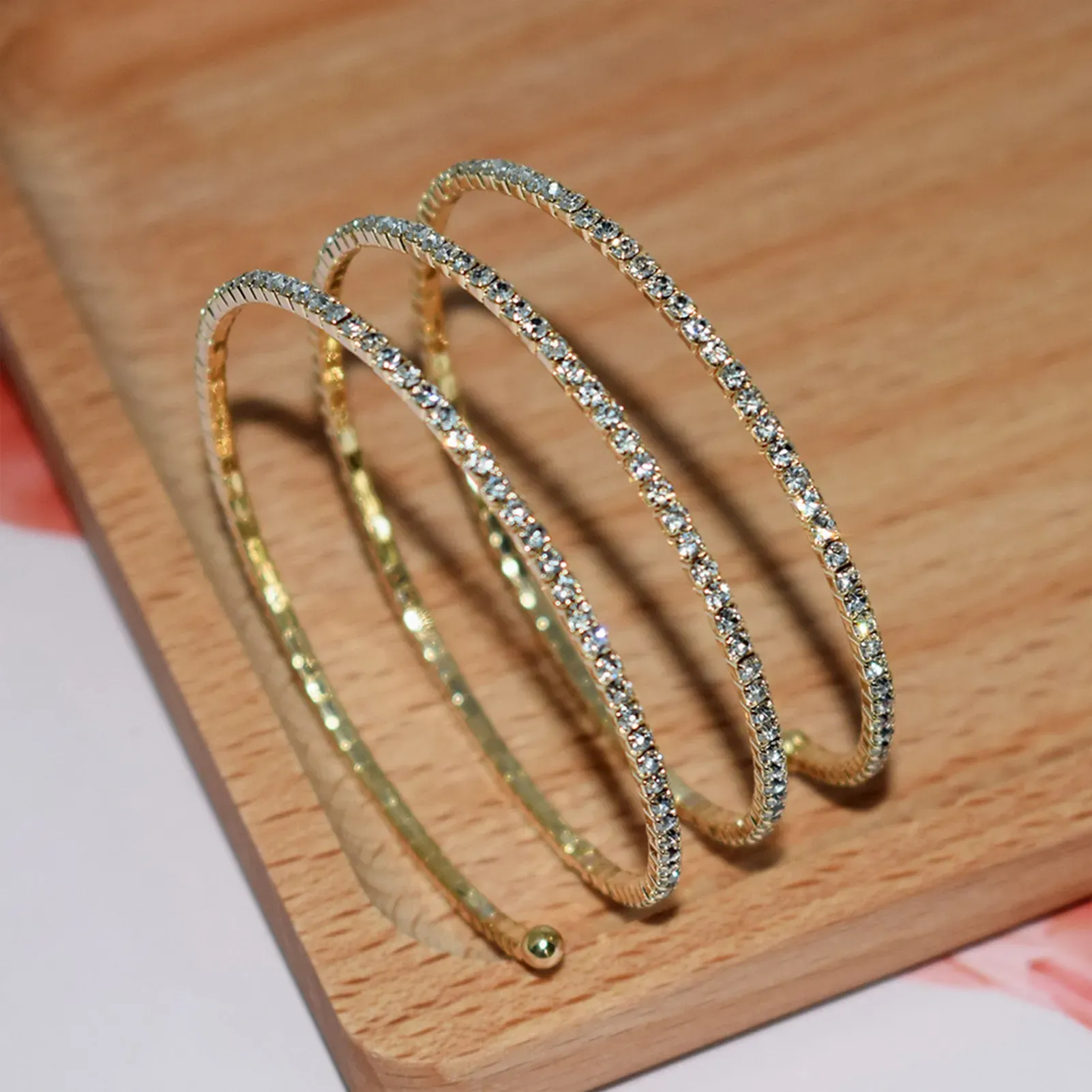 3-in-1 Elegant Zircon Bangle Set for Women – Premium Silver & Golden Plated Bangles with Sparkling Zircon Stones | Stylish Party Wear & Everyday Jewelry - Golden